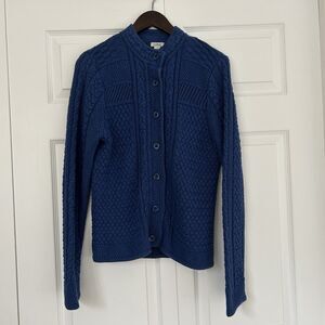 L.L Bean Button Down Cable-Knit Sweater Cardigan Women’s M Blue Heavyweight Top